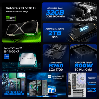 Foto 4 | Foto 4 | Pc Gamer Dxt Gaming Geforce Rtx 5070 Ti Core I9 14900kf 32gb Ddr5 Ssd 2tb Monitor 34 180hz Sistema Liquido Wifi W11 Gaming 4k