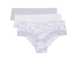 Panty Paqx3  Lilipink  Hipster Invisible Con Encaje  Ivory+purple+print  Tiro Alto.