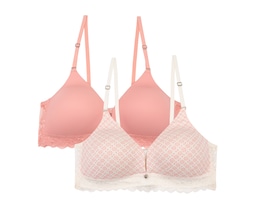 Brasier Paqx2  Lilipink  Triangular En Microfibra  Coral+print   Sin Aros.