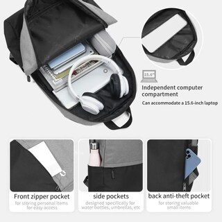 Foto 3 | Foto 3 | Mochila De Estudiante  Mochila Para Laptop  Capacidad De 18 L Negro Con Gris