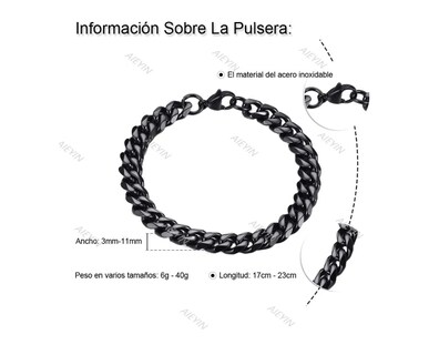 Foto 2 | Foto 2 | Pulsera Esclava Hombre Y Mujer Cubano Eslabón Acero Negro