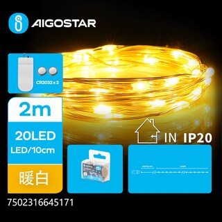 Foto 1 | Foto 1 | Luces Alambre Cobre 2 M 20 Led Blanco Cálido Pila Botón On/off Ip20