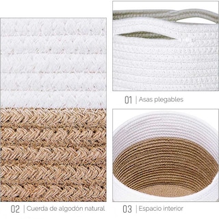 Foto 2 | Foto 2 | Cesta De Cuerda De Algodónperfect Space Modelo Cc25 (30x30 Cm  Plegable  Arpillera Mixta Blanco  Decoración Moderna  Interior/ho