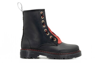 Foto 1 | Foto 1 | Botas Offlander  Tipo Militar  Piel Crazy  Negro Y Rojo  Doble Cierre
