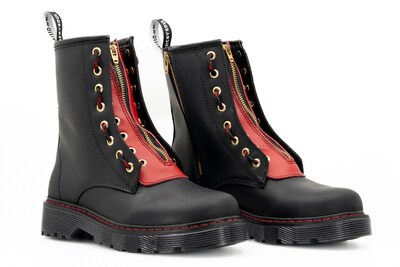 Foto 3 | Foto 3 | Botas Offlander  Tipo Militar  Piel Crazy  Negro Y Rojo  Doble Cierre