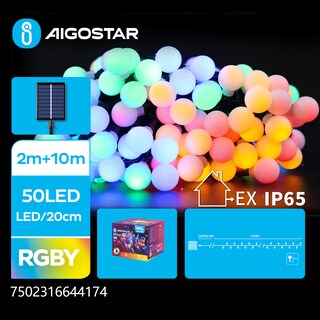 Foto 5 | Foto 5 | Luz Solar Aigostar 2+10 M Verde Oscuro 50 Led RGBY 8 Funciones IP65