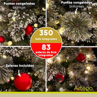 Foto 2 | Foto 2 | Árbol De Navidad Nevado Artego 230 Cm De Alto Con Luces Led Integradas 350 Leds Preiluminado Y 83 Esferas Rojas Eastern Redcedar