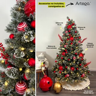 Foto 7 | Foto 7 | Árbol De Navidad Nevado Artego 230 Cm De Alto Con Luces Led Integradas 350 Leds Preiluminado Y 83 Esferas Rojas Eastern Redcedar