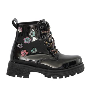 Foto 1 | Foto 1 | Bota Botin Para Niña En Charol Negro Con Estoperoles De Flores Tornasol Y Agujeta