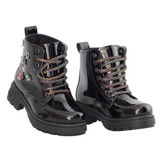 Foto 2 | Foto 2 | Bota Botin Para Niña En Charol Negro Con Estoperoles De Flores Tornasol Y Agujeta