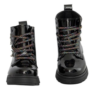 Foto 3 | Foto 3 | Bota Botin Para Niña En Charol Negro Con Estoperoles De Flores Tornasol Y Agujeta