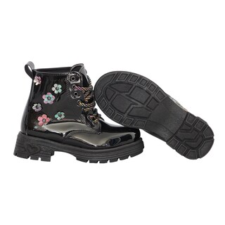 Foto 5 | Foto 5 | Bota Botin Para Niña En Charol Negro Con Estoperoles De Flores Tornasol Y Agujeta
