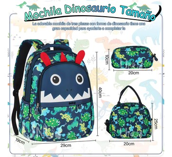 Foto 2 | Foto 2 | Mochila Niños 3piezas Con Locnhera Y Lapicera Estampado Verde Azul