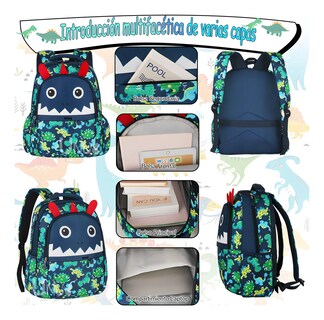 Foto 3 | Foto 3 | Mochila Niños 3piezas Con Locnhera Y Lapicera Estampado Verde Azul