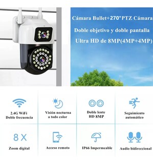Foto 3 | Foto 3 | Cámara De Seguridad Wifi Ip66 Exterior Cámara Vigilancia 360° Ptz 8mp Blanco Con Negro