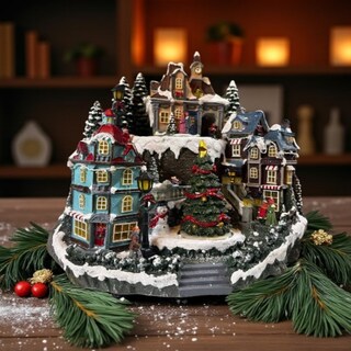 Foto 5 | Foto 5 | Figura Decorativa Navideña De Cm-top Villa Con Tren Y Árbol De Navidad