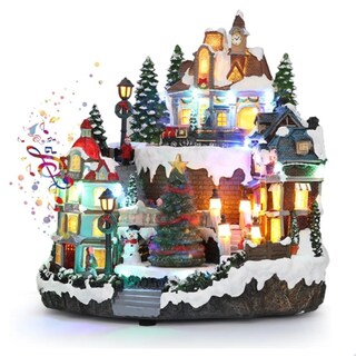 Foto 1 | Foto 1 | Figura Decorativa Navideña De Cm-top Villa Con Tren Y Árbol De Navidad
