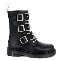 Botas Offlander Tipo Militar - Amore Piel Crazy Negro Amarre Y Estoperoles