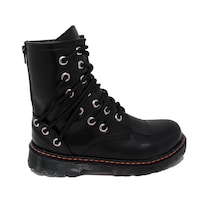Botas Offlander  Tipo Militar  Piel Crazy  Negras  Doble Ojillo Para Mujer