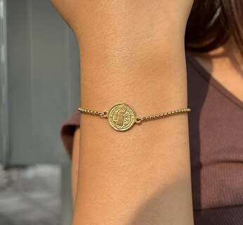 Foto 4 | Foto 4 | Pulsera Ajustable Con Medalla San Benito Para Hombre Mujer Dorado 26 Cm