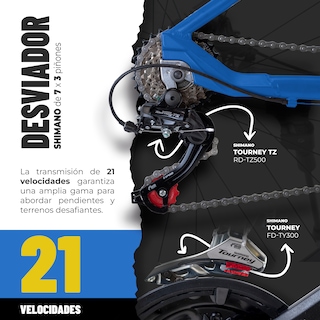 Foto 3 | Foto 3 | Rocatomic Bicicleta De Montaña Hyper R29 21v Cambios Shimano Fd-ty300 Frenos De Disco Hidráulicos X-spark (azul)