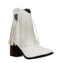 Bota Botin Vaquera Para Mujer Cowboy Con Flecos Estilo Western Color Latte Beige Tacon Cuadrado Comoda Ligera Moda Juvenil