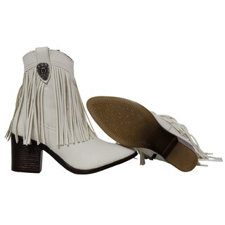 Foto 6 | Foto 6 | Bota Botin Vaquera Para Mujer Cowboy Con Flecos Estilo Western Color Latte Beige Tacon Cuadrado Comoda Ligera Moda Juvenil