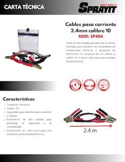 Foto 4 | Foto 4 | Cables Pasa Corriente 2.4m Calibre 10 100% Cobre Marca Sprayit By Goni