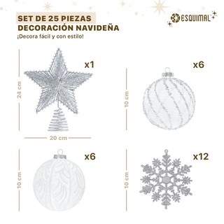 Foto 2 | Foto 2 | Set De Esferas Y Adornos Navideños Para Árbol De Navidad Esquimal Decoración Navideña Cristal Plateado 25 Piezas