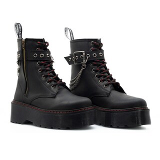 Foto 3 | Foto 3 | Botas Offlander  Tipo Militar Chunky  Piel Crazy  Negras Cadenas Plateadas para Mujer
