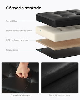 Foto 3 | Foto 3 | Puff De Almacenamiento Banco SONGMICS 31x41x31 Cm Amplio Espacio Taburete Reposapiés Negro