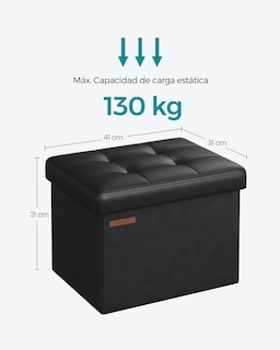 Foto 5 | Foto 5 | Puff De Almacenamiento Banco SONGMICS 31x41x31 Cm Amplio Espacio Taburete Reposapiés Negro