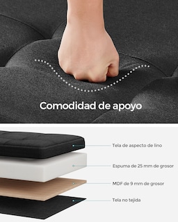 Foto 2 | Foto 2 | Puff De Almacenamiento Banco SONGMICS 38x110x40 Cm Taburete Con Reposapiés Plegable Salón Dormitorio Negro