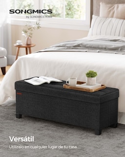 Foto 3 | Foto 3 | Puff De Almacenamiento Banco SONGMICS 38x110x40 Cm Taburete Con Reposapiés Plegable Salón Dormitorio Negro