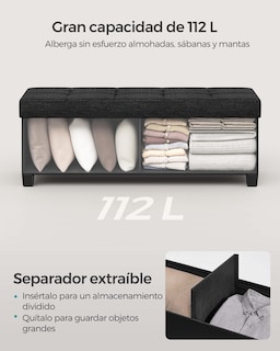 Foto 4 | Foto 4 | Puff De Almacenamiento Banco SONGMICS 38x110x40 Cm Taburete Con Reposapiés Plegable Salón Dormitorio Negro