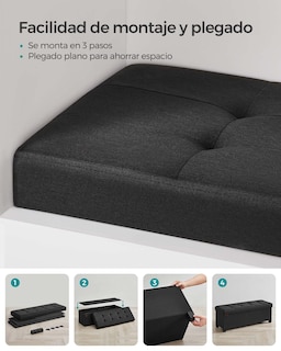 Foto 6 | Foto 6 | Puff De Almacenamiento Banco SONGMICS 38x110x40 Cm Taburete Con Reposapiés Plegable Salón Dormitorio Negro