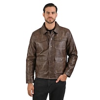 Chamarra Wrangler Estilo Trucker Para Hombre En Piel Sintética Café Oscuro