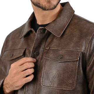 Foto 5 | Foto 5 | Chamarra Wrangler Estilo Trucker Para Hombre En Piel Sintética Café Oscuro