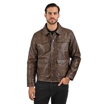 Chamarra Wrangler Estilo Trucker Para Hombre En Piel Sintética Café Oscuro