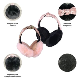 Foto 2 | Foto 2 | Kit 2 Pzs Orejera Afelpadas Para Mujer / Niña Coral Y Negro