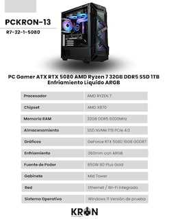 Foto 2 | Foto 2 | Pc Gamer Atx Rtx 5080 Amd Ryzen 7 32gb Ddr5 Ssd 1tb Enfriamiento Líquido Argb