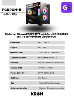 Foto 2 | Foto 2 | Pc Gamer Micro Atx Rtx 5070 Intel Core I9 32gb Ddr5 Ssd 1tb Enfriamiento Líquido Rgb