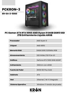 Foto 2 | Foto 2 | Pc Gamer Atx Rtx 5060 Amd Ryzen 9 7900x 64gb Ddr5 Ssd 2tb Enfriamiento Líquido Argb