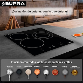 Foto 2 | Foto 2 | Parrilla Eléctrica Empotrable Vitro3 De 3 Quemadores  Vitrocerámica Negra Con Panel Touch Y Temporizador 220v