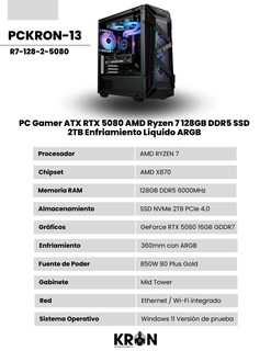 Foto 2 | Foto 2 | Pc Gamer Atx Rtx 5080 Amd Ryzen 7 128gb Ddr5 Ssd 2tb Enfriamiento Líquido Argb