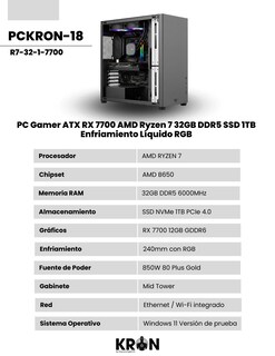 Foto 2 | Foto 2 | Pc Gamer Atx Rx 7700 Amd Ryzen 7 32gb Ddr5 Ssd 1tb Enfriamiento Líquido Rgb