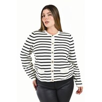 Cardigan De Punto Con Botones Roman Fashion /tallas Extras  3140 (blanco Rayas) Blanco