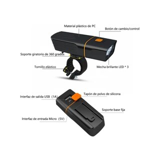Foto 2 | Foto 2 | Lámpara Impermeable  Belug Para Bicicleta T6 Recargable 1000lm Led Negro