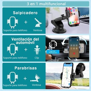 Foto 2 | Foto 2 | Soporte Para Teléfono Belug  Para Coche soporte Porta Celular 3en1 Negro
