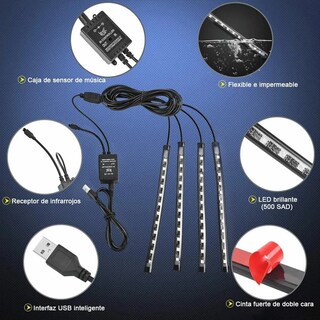 Foto 3 | Foto 3 | Tiras 48 Led Belug  Rgb Interior Control Remoto Luz Para Auto Usb Negro